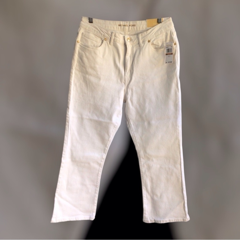 Michael Kors Women's Selma Higher-Rise Crop Flare White Jeans Size- 12 NWT$110